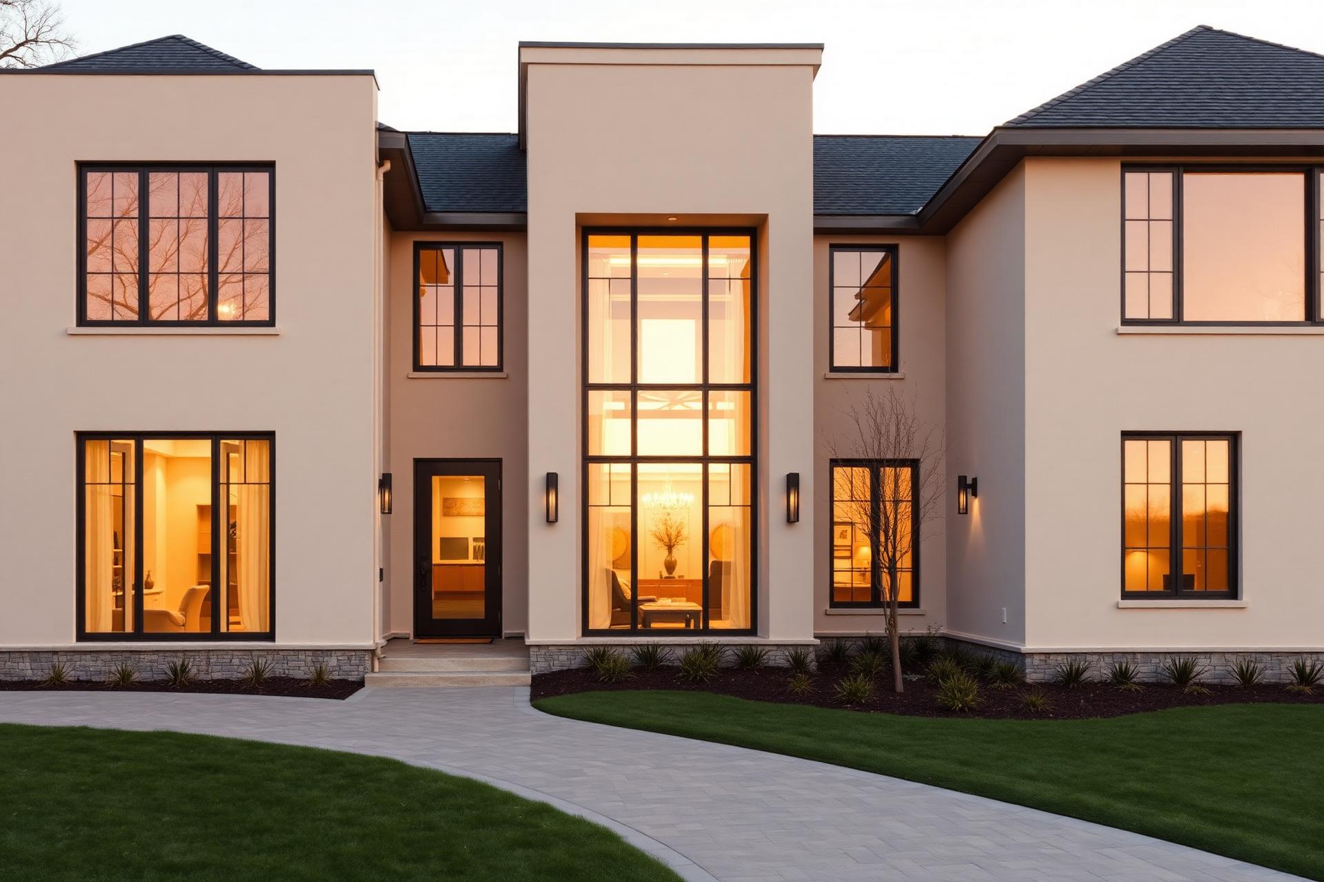Modern Massachusetts luxury home at dusk